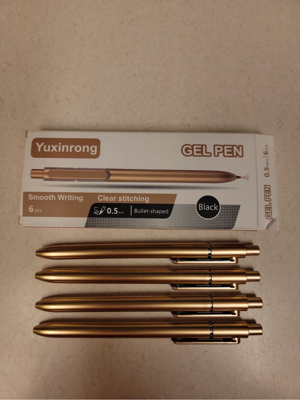 Yuxinrong Gold Gel Pen Set - Metallic Gold, Black Ink - Set of 4